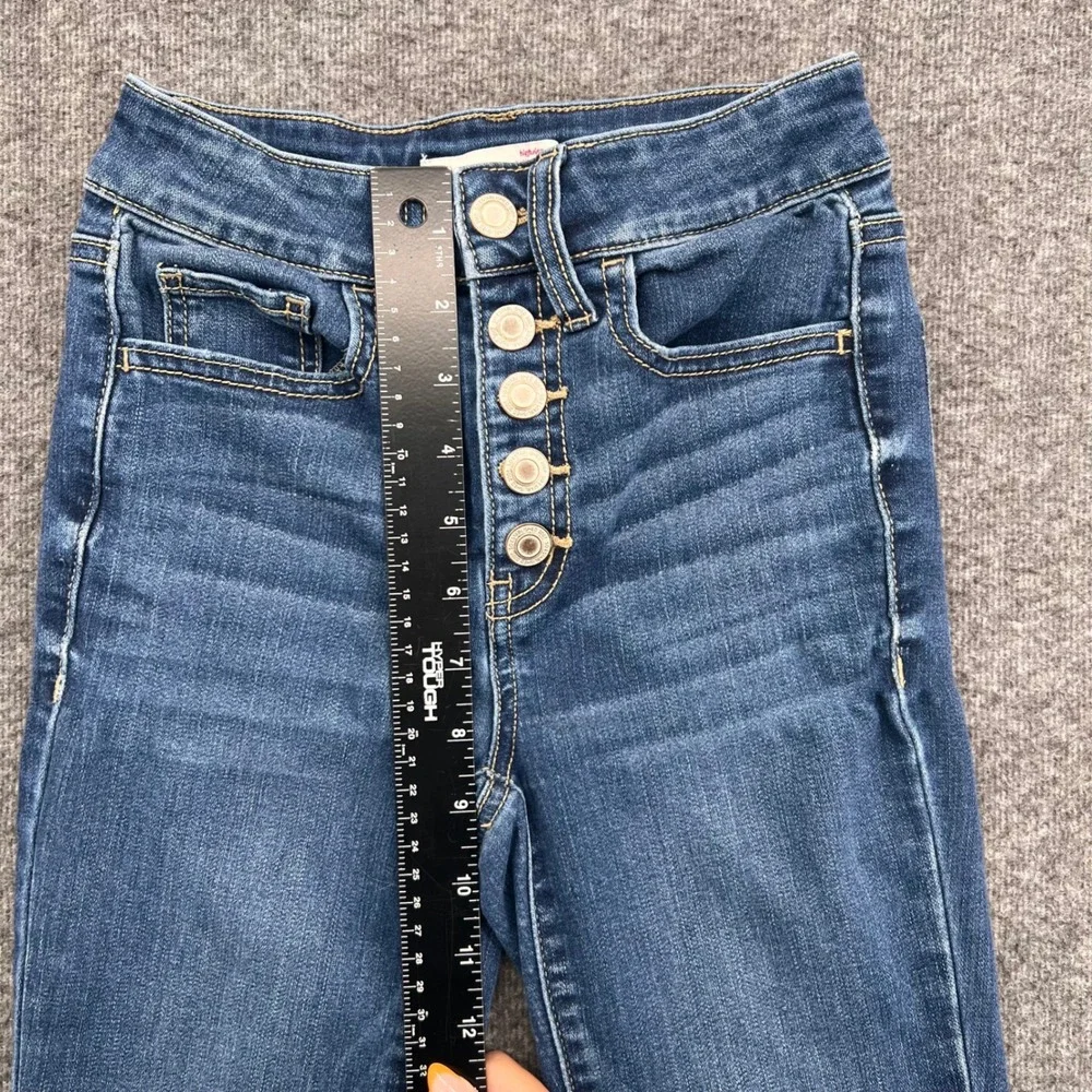 SO Womens High Rise Skinny Jeans Medium Wash Button Fly Size 0 24 Blue Denim